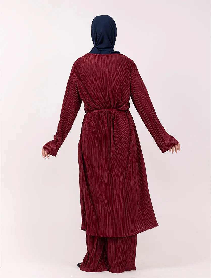 Maroon Long Plisse Co Ord